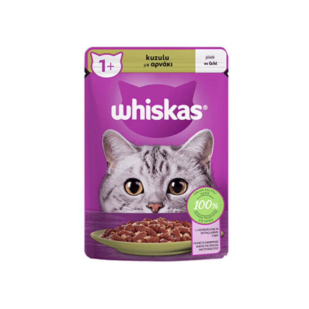 Whiskas-Cat-Wet-Food-Pouch-Lamb-in-Jelly-85g پوچ گربه ویسکاس ترکیه با طعم گوشت بره